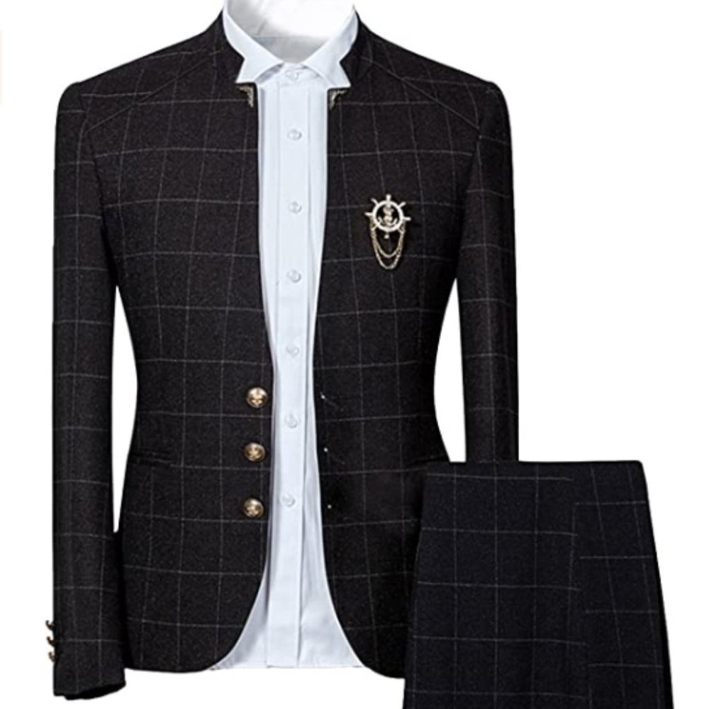 Mens Plaid Slim Fit Checked Suits 2 Piece